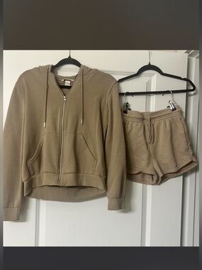 H&M Taupe Zip Hoodie & Shorts Set